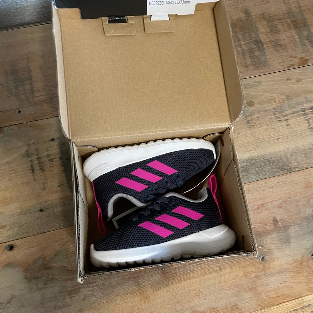 adidas Kids Navy Blue Sneakers with Pink Accents - Picture 3 of 5